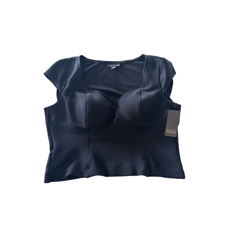 Bold Elements Black‎ Bustier Bodice Top Square Neck Fitted Blouse Large NEW